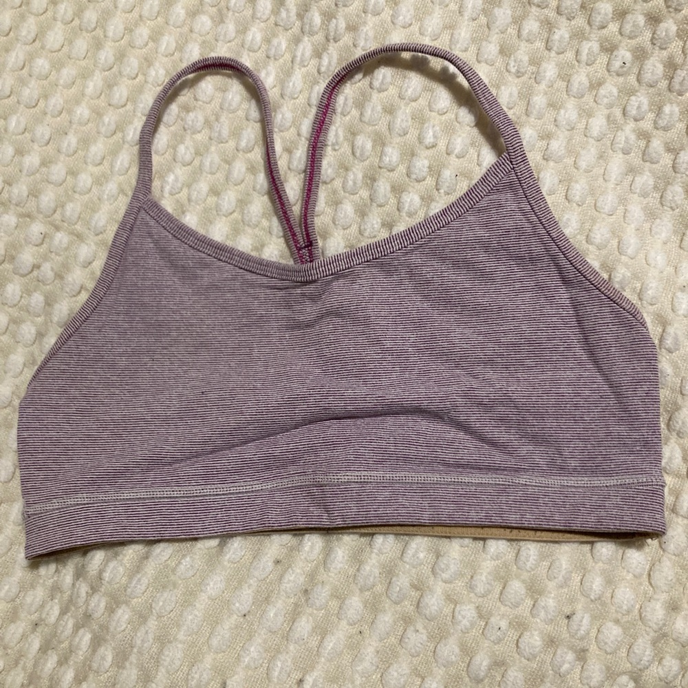 Lululemon Flow Y bra purple white stripe size 6